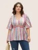 Colored Striped Shirred Flutter Sleeve Blouse sold by Bloomchic
