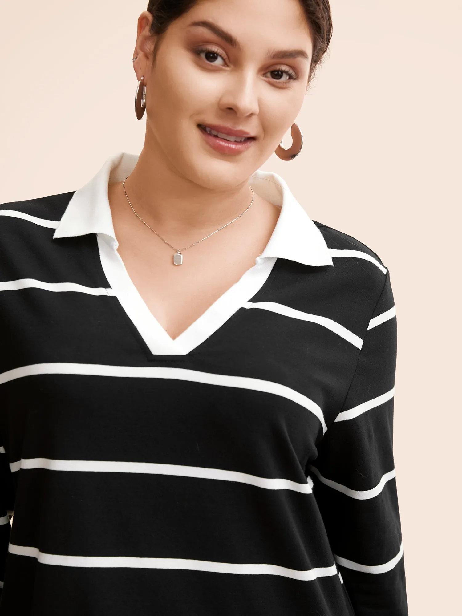 Striped Contrast Collared V Neck T-shirt sold by Bloomchic product image thumbnail 5