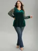 Velvet Patchwork Mesh Sequin Notched T-shirt sold by Bloomchic