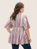 Colored Striped Shirred Flutter Sleeve Blouse sold by Bloomchic