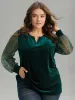 Velvet Patchwork Mesh Sequin Notched T-shirt sold by Bloomchic