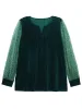 Velvet Patchwork Mesh Sequin Notched T-shirt sold by Bloomchic