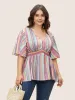 Colored Striped Shirred Flutter Sleeve Blouse sold by Bloomchic