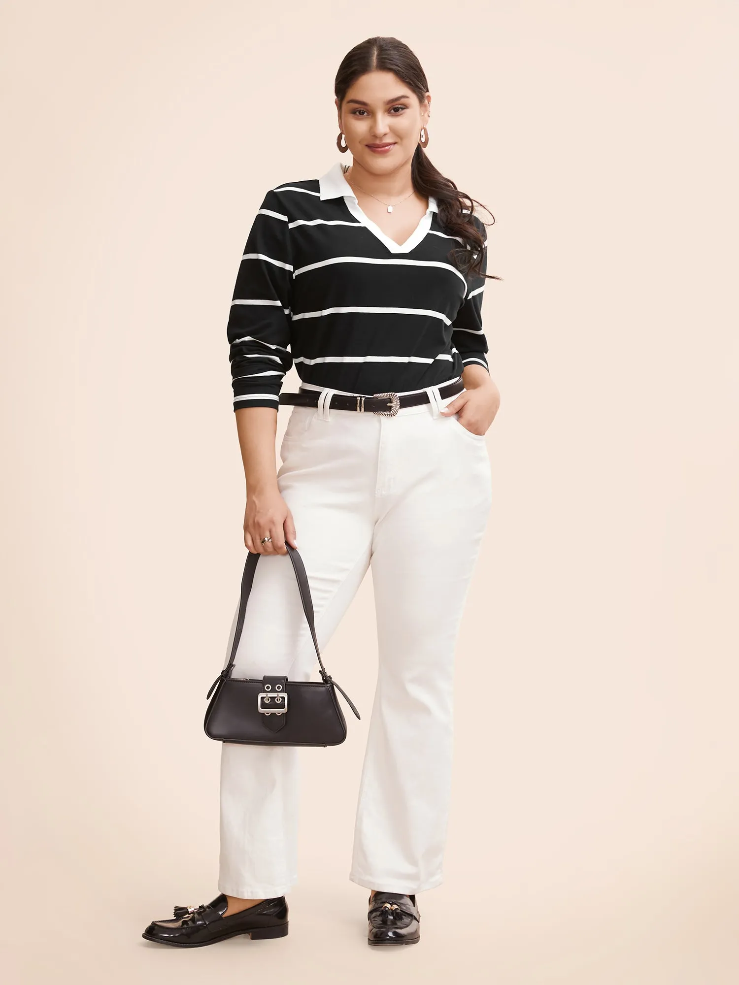 Striped Contrast Collared V Neck T-shirt sold by Bloomchic product image thumbnail 4