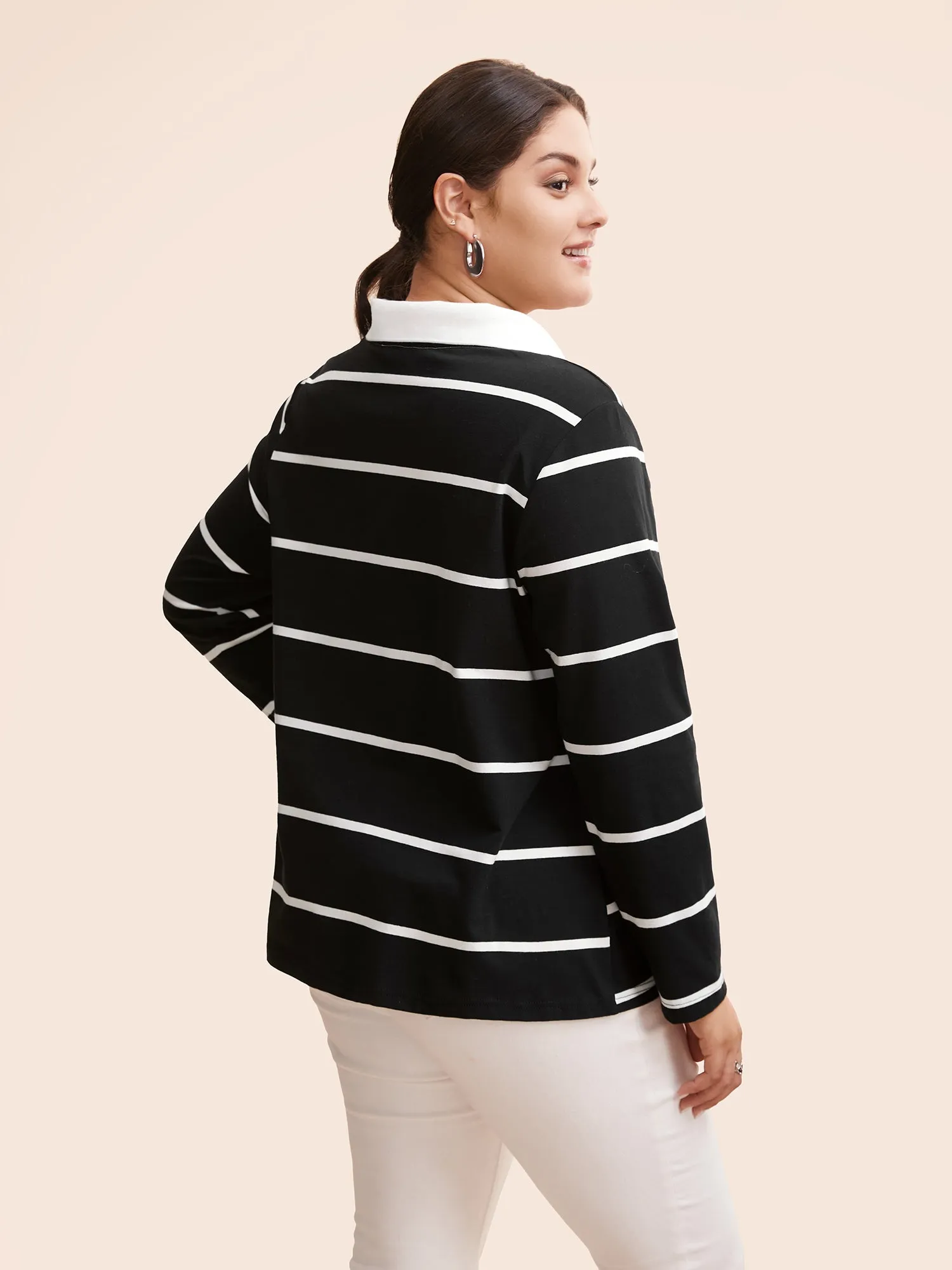 Striped Contrast Collared V Neck T-shirt sold by Bloomchic product image thumbnail 3