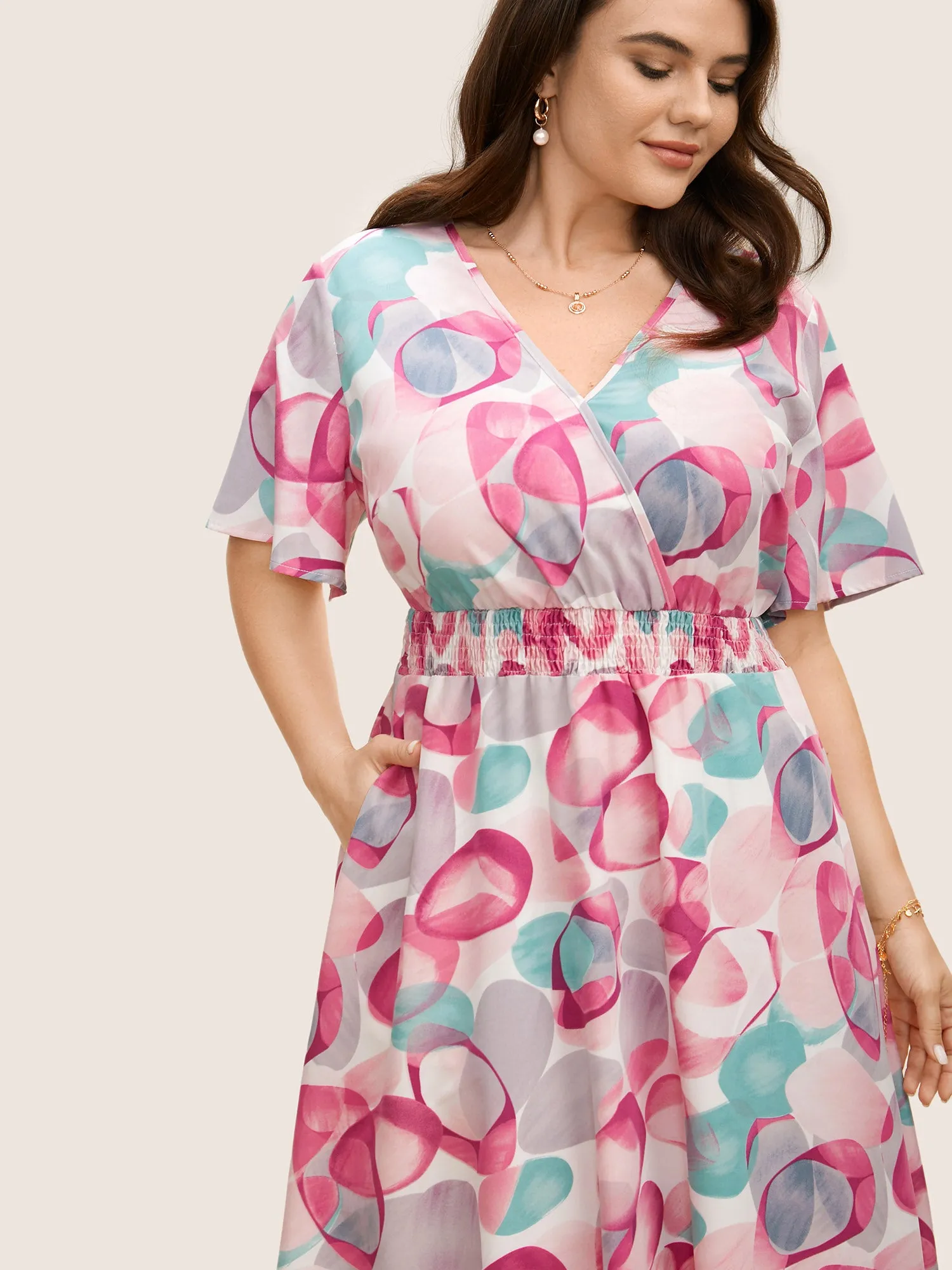 Asymmetrical Colorblock Overlap Collar Midi Dress sold by Bloomchic product image thumbnail 4