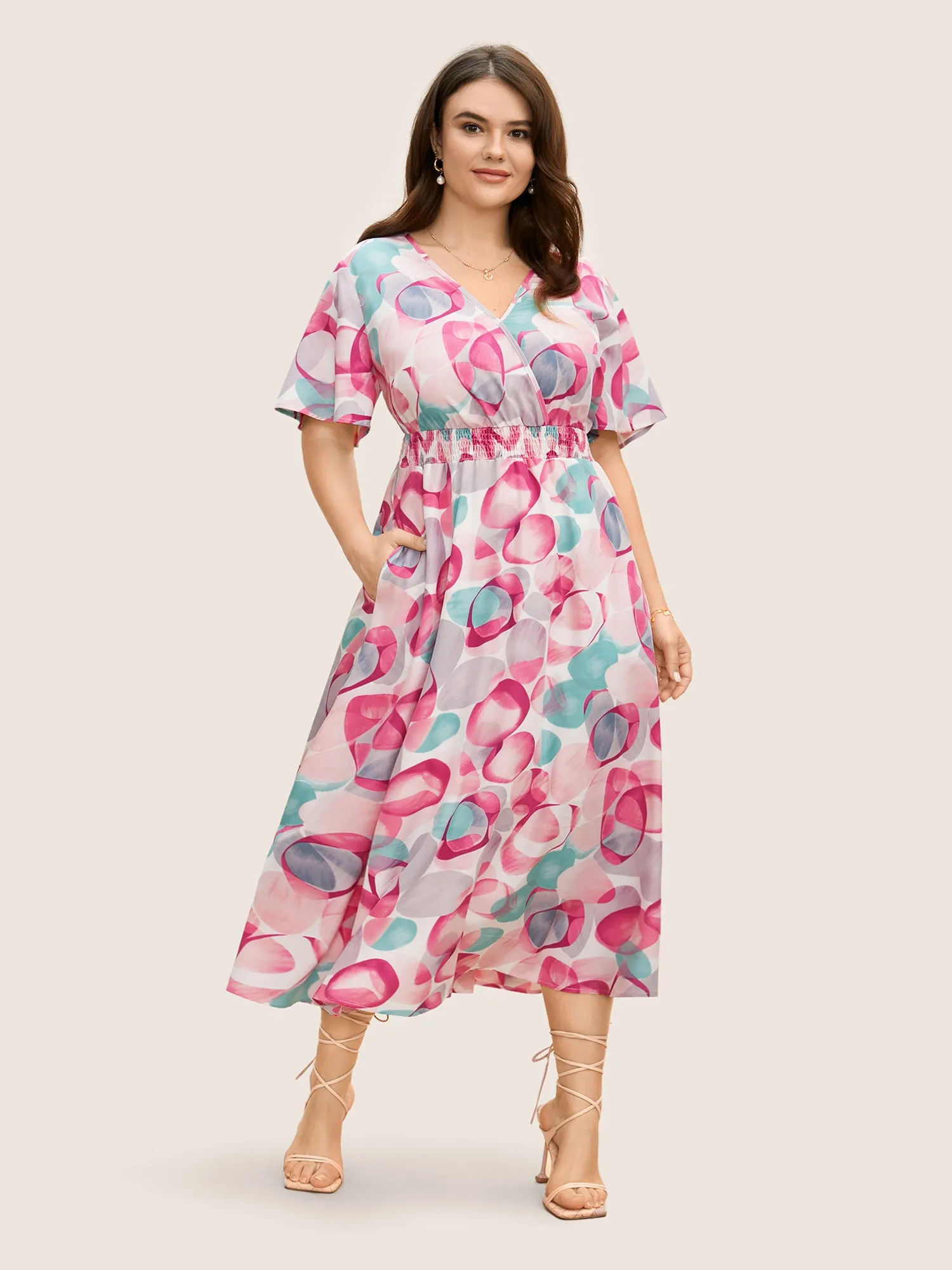 Asymmetrical Colorblock Overlap Collar Midi Dress sold by Bloomchic product image thumbnail 2