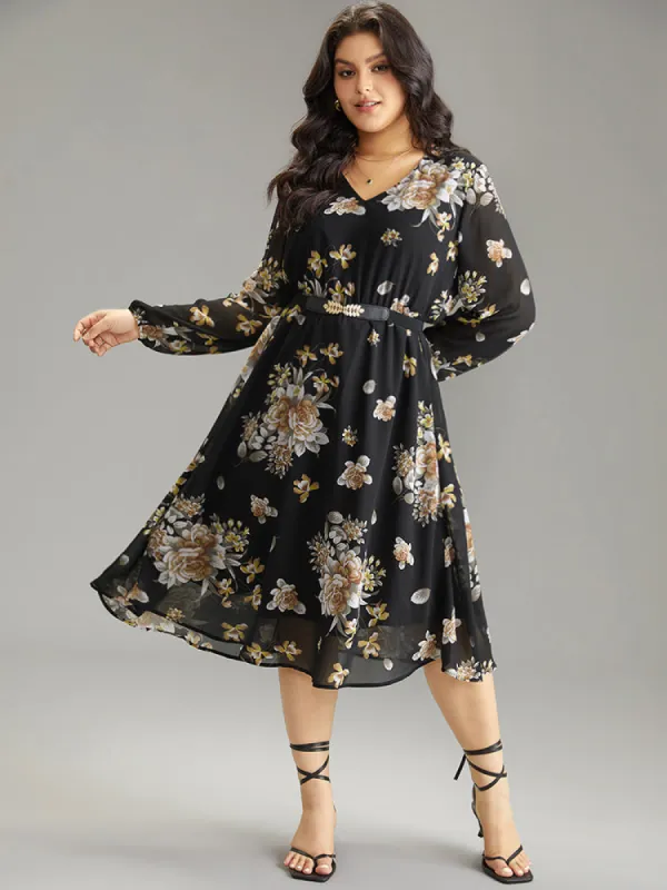 Chiffon Floral Print Pocket Mesh Dress sold by Bloomchic