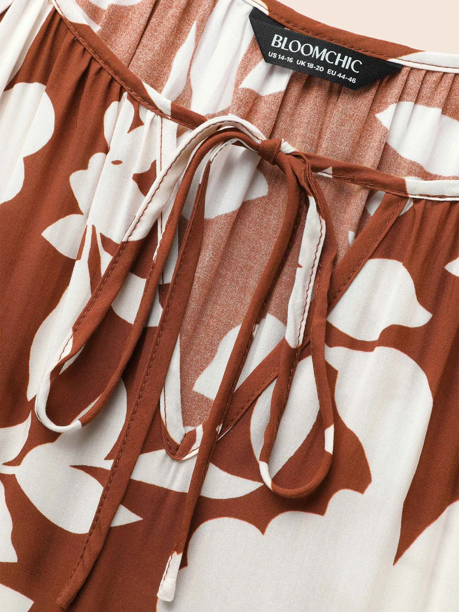 Silhouette Floral Print Knot Neck Lantern Sleeve Dress sold by Bloomchic product image thumbnail 5