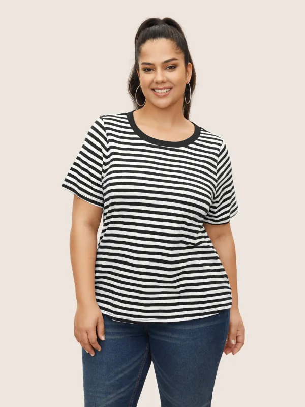 Rib Knit Striped Crew Neck T-shirt sold by Bloomchic