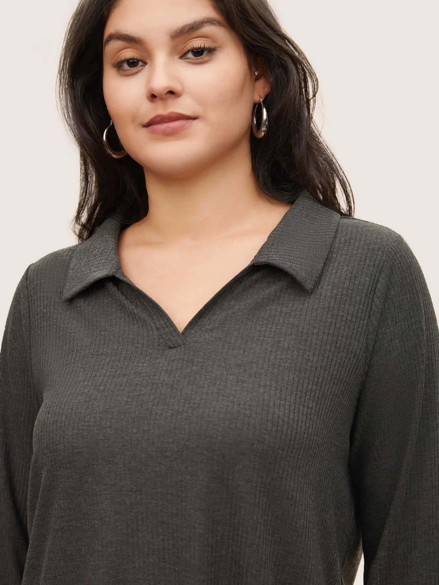 Plain Lapel Collar Rib Knit T-shirt sold by Bloomchic product image thumbnail 4