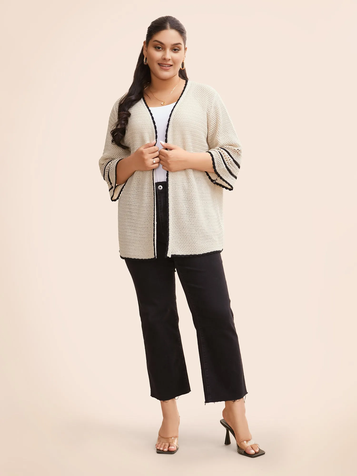 Solid Contrast Trim Bell Sleeve Cardigan sold by Bloomchic product image thumbnail 3