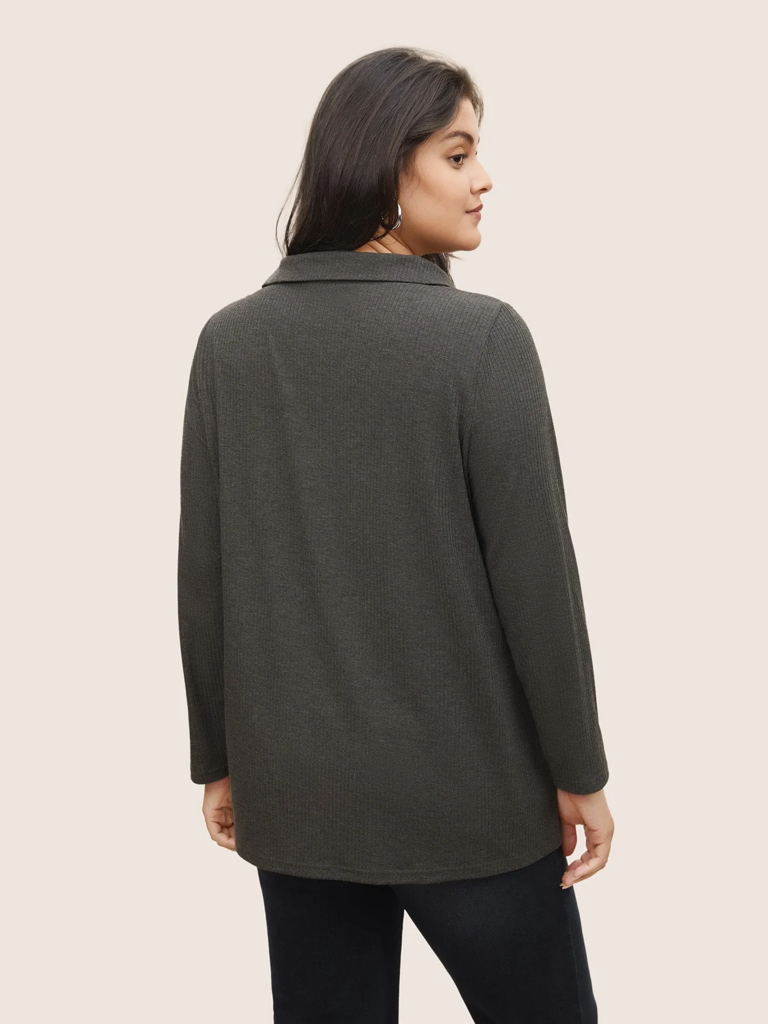 Plain Lapel Collar Rib Knit T-shirt sold by Bloomchic product image thumbnail 2