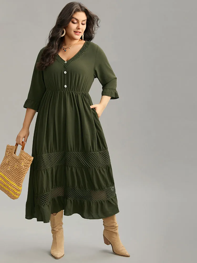 Plain Ruffles Patchwork Button Detail Cut Out Dress sold by Bloomchic product image thumbnail 3