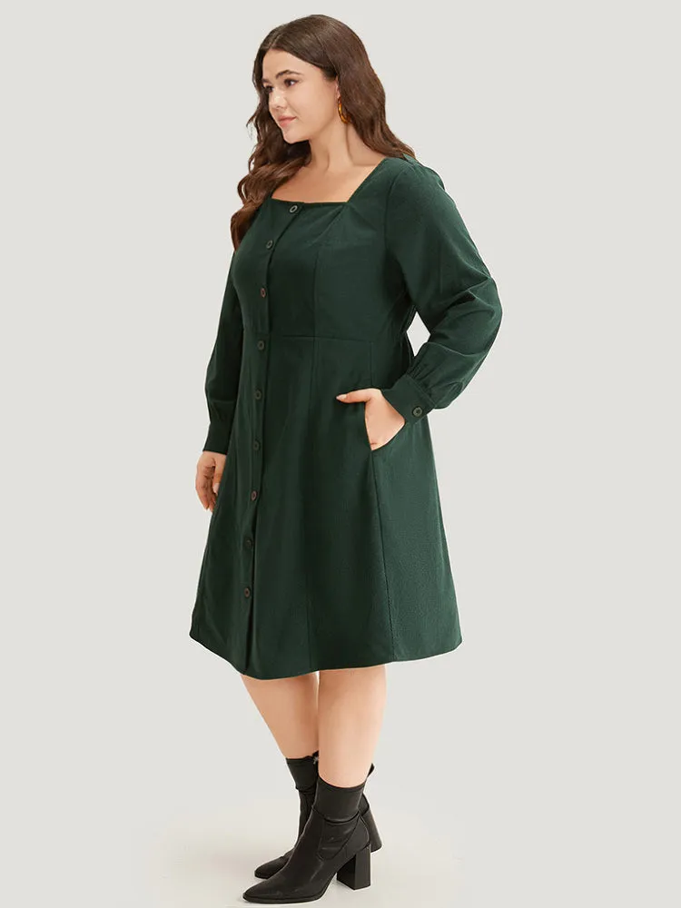 Corduroy Plain Pocket Button Detail Dress sold by Bloomchic product image thumbnail 5