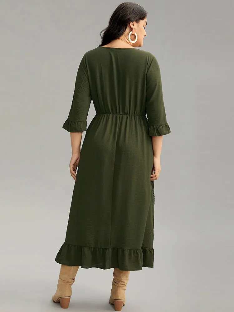 Plain Ruffles Patchwork Button Detail Cut Out Dress sold by Bloomchic product image thumbnail 4