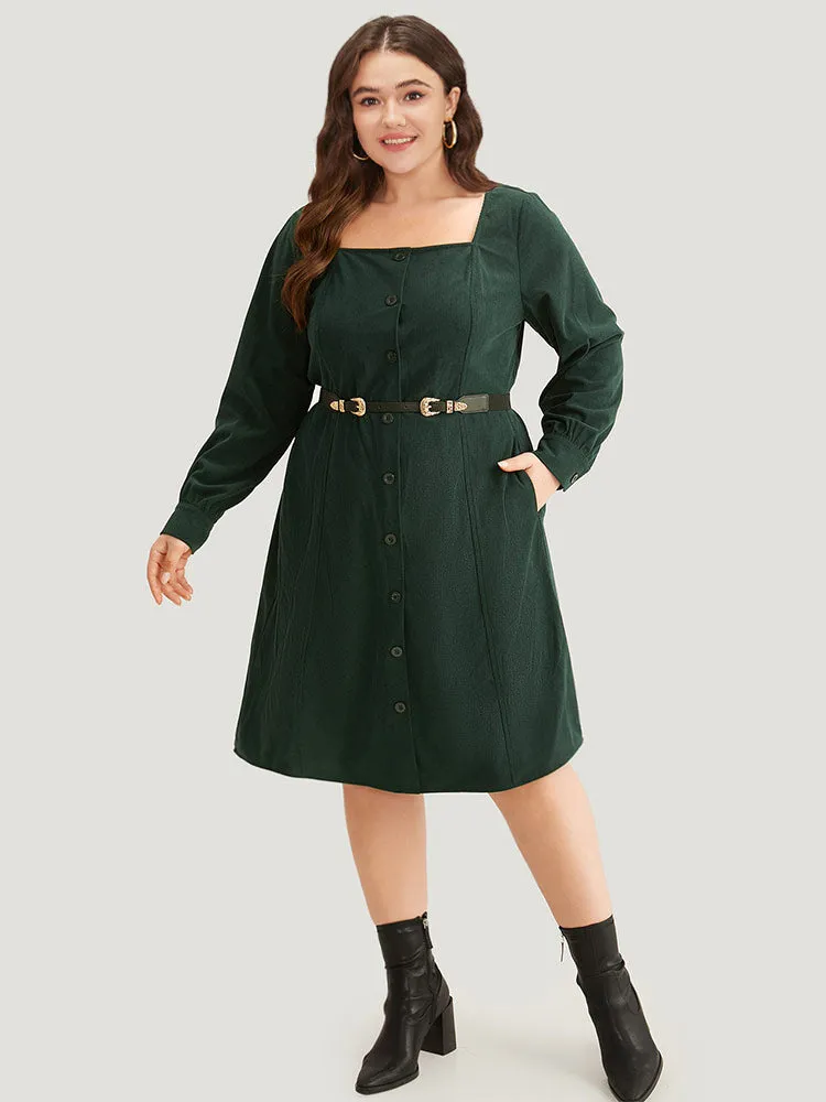 Corduroy Plain Pocket Button Detail Dress sold by Bloomchic product image thumbnail 4