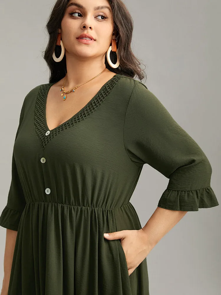 Plain Ruffles Patchwork Button Detail Cut Out Dress sold by Bloomchic product image thumbnail 5