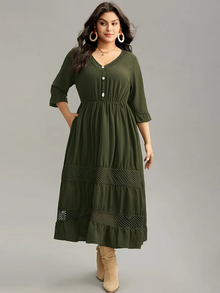 Plain Ruffles Patchwork Button Detail Cut Out Dress sold by Bloomchic product image thumbnail 2