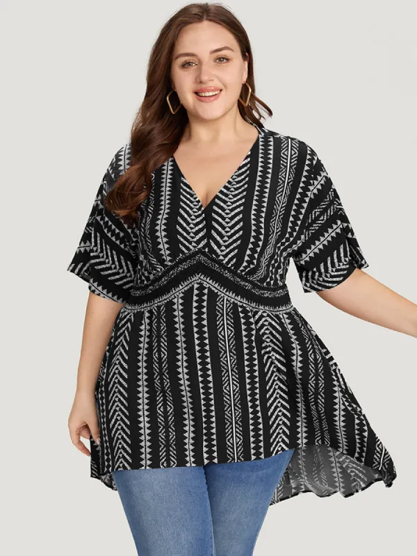 Bandana Print High Low Hem Patchwork Blouse sold by Bloomchic