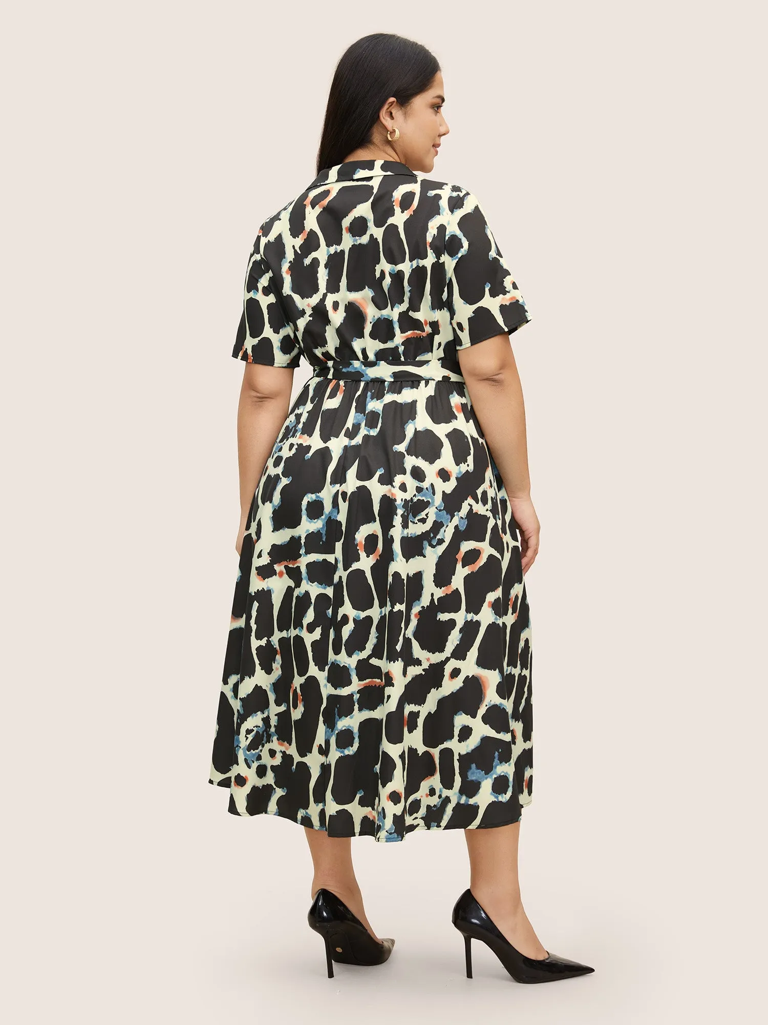 Overlap Collar Geometric Belted Dress sold by Bloomchic product image thumbnail 2