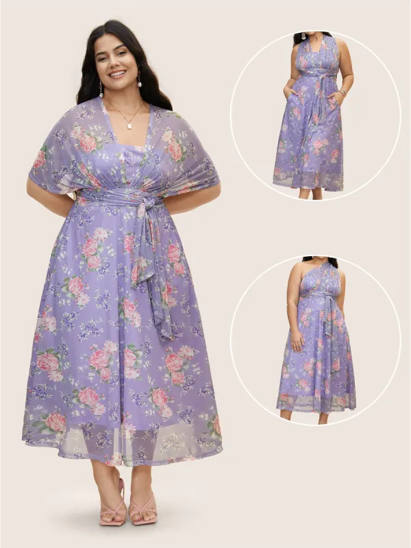Everywhere Dress - Mesh Floral Ruched Dress sold by Bloomchic