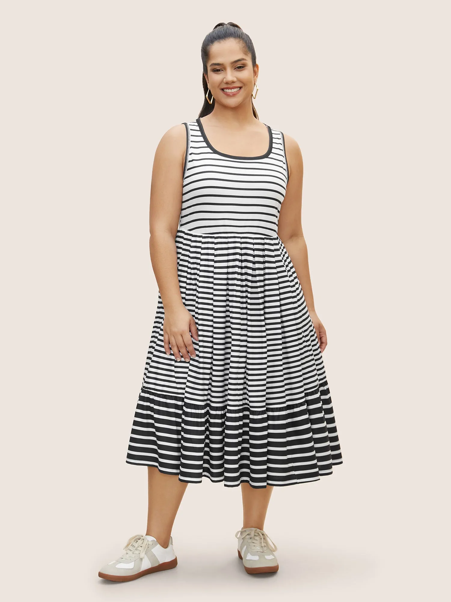 Striped Ruffle Layered Hem Tank Midi Dress sold by Bloomchic product image thumbnail 3