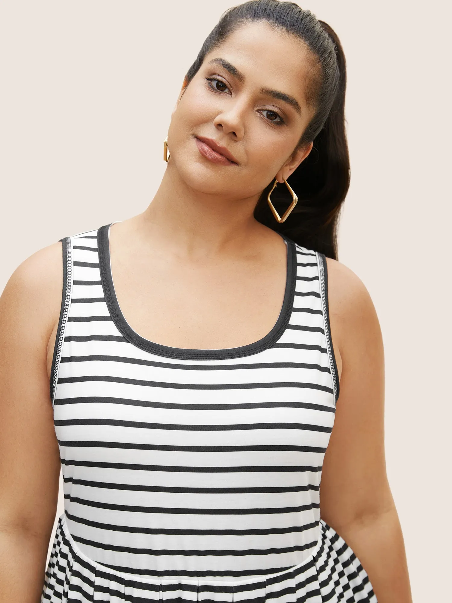 Striped Ruffle Layered Hem Tank Midi Dress sold by Bloomchic product image thumbnail 2