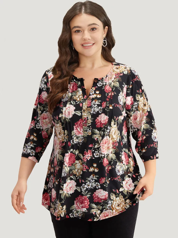 Floral Print Pleated Button Up T-shirt sold by Bloomchic product image thumbnail 5