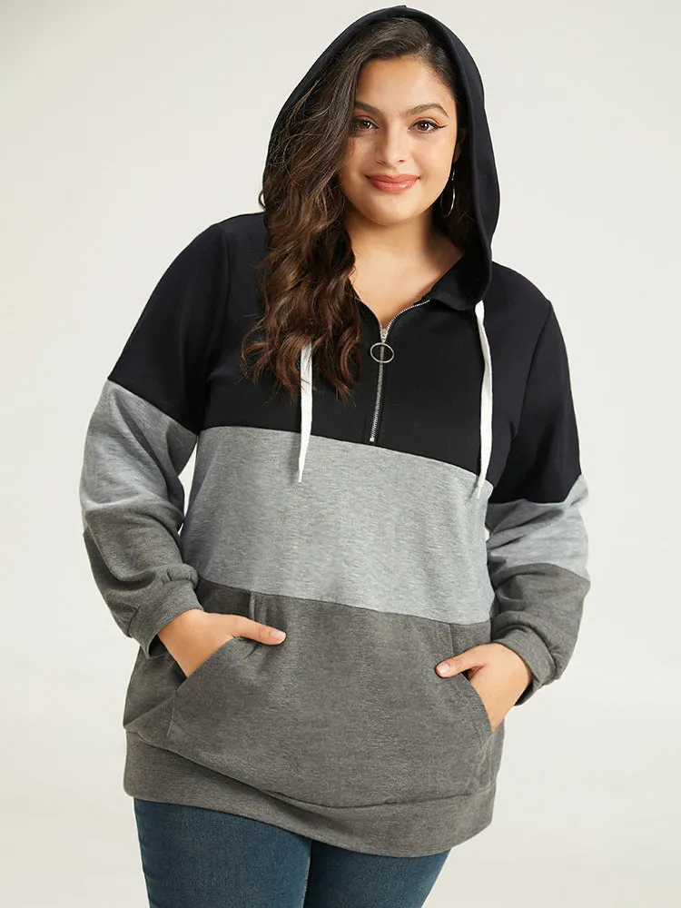 Colorblock Contrast Half Zip Hooded Sweatshirt sold by Bloomchic product image thumbnail 4
