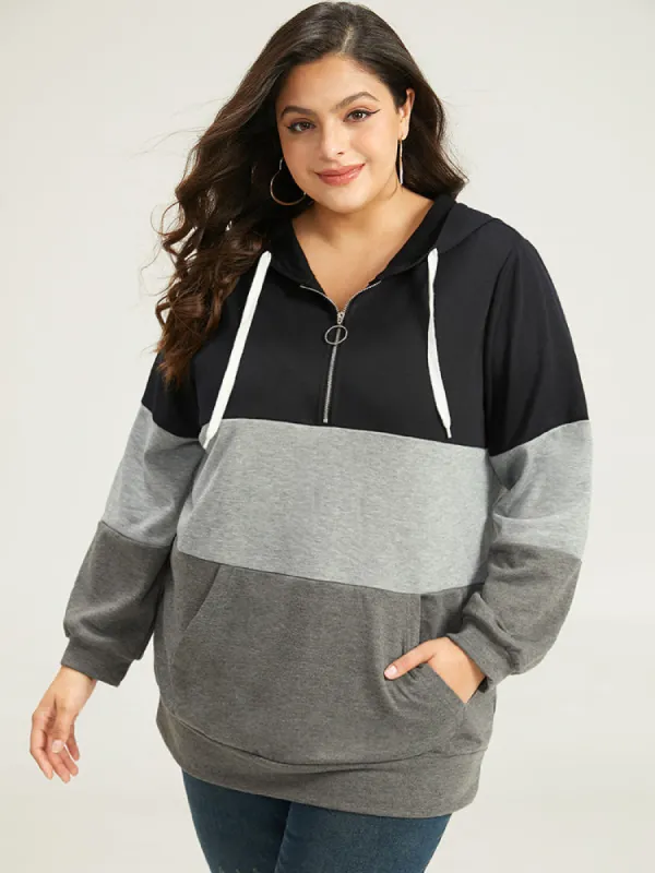 Colorblock Contrast Half Zip Hooded Sweatshirt sold by Bloomchic