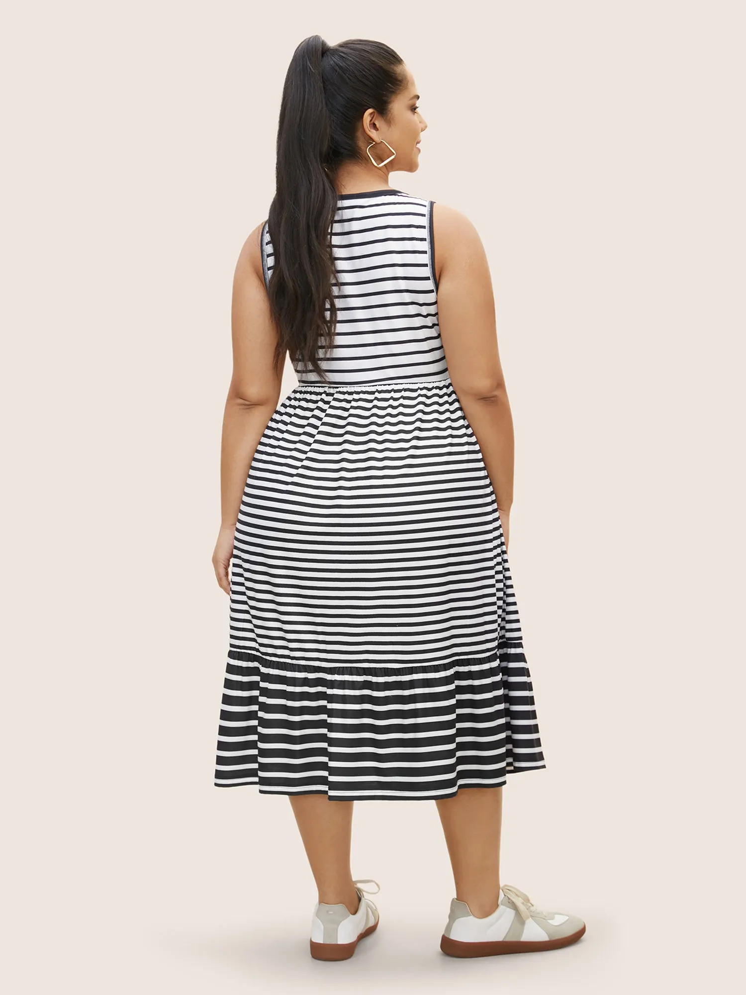 Striped Ruffle Layered Hem Tank Midi Dress sold by Bloomchic product image thumbnail 4