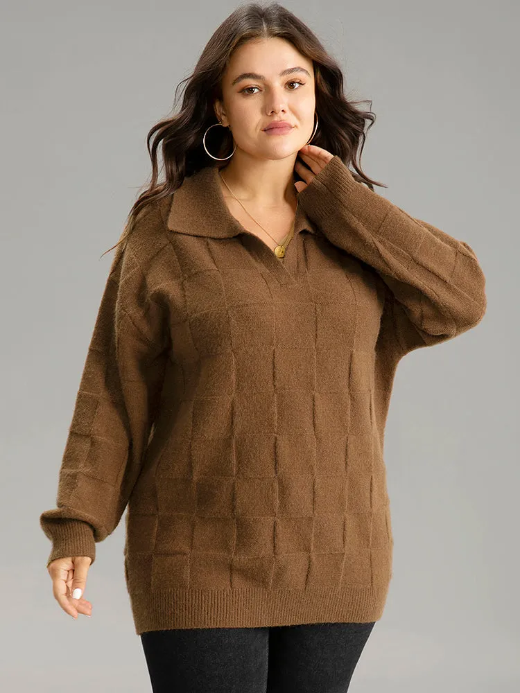 Anti-Pilling Plisse Lapel Collar Pullover sold by Bloomchic