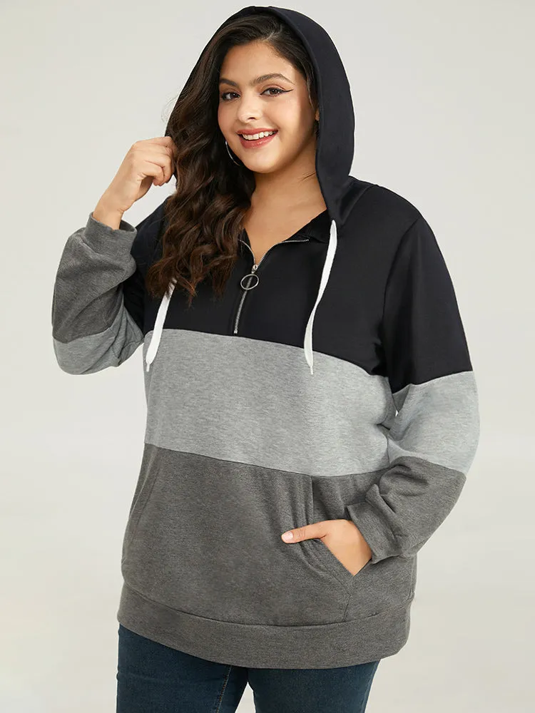 Colorblock Contrast Half Zip Hooded Sweatshirt sold by Bloomchic product image thumbnail 5