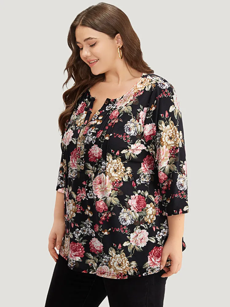 Floral Print Pleated Button Up T-shirt sold by Bloomchic product image thumbnail 3