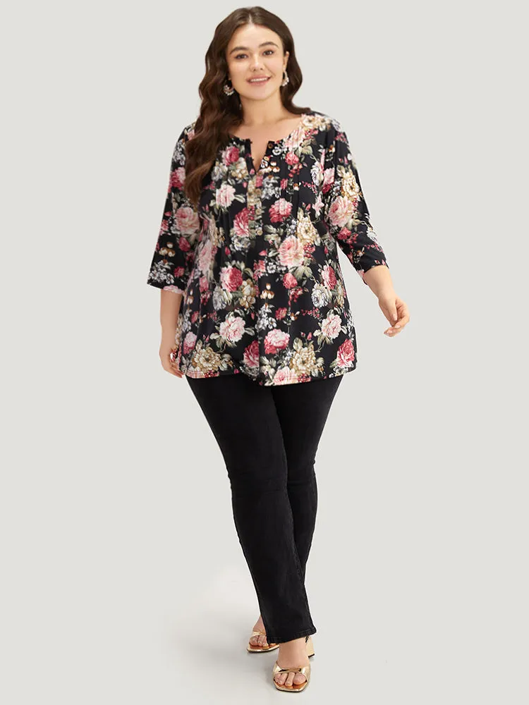 Floral Print Pleated Button Up T-shirt sold by Bloomchic product image thumbnail 4
