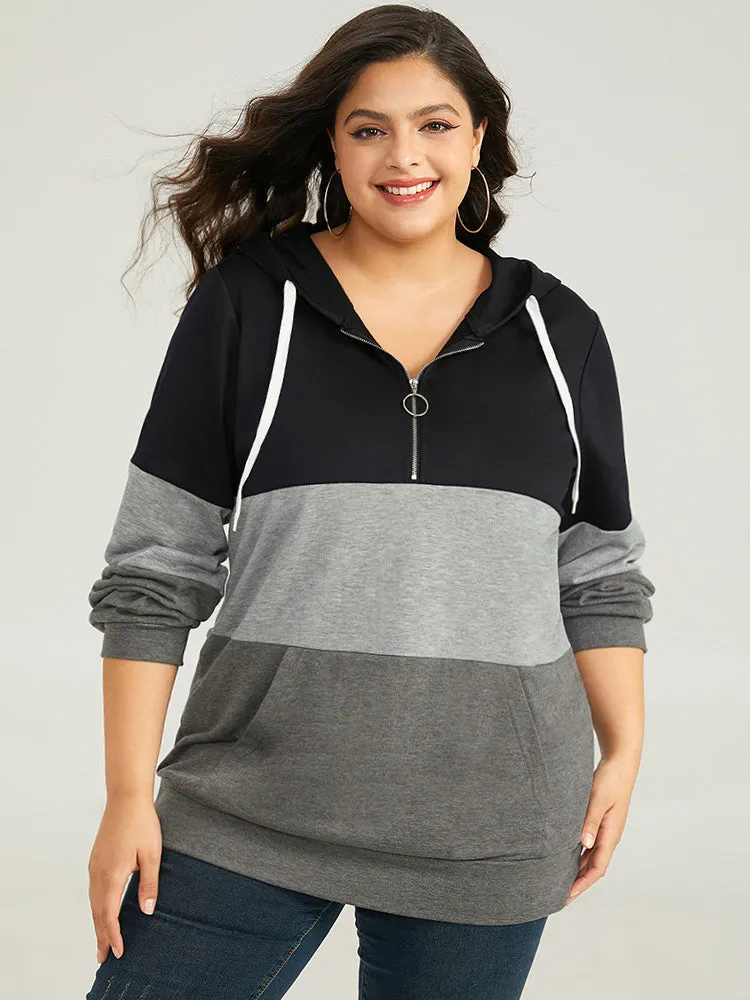 Colorblock Contrast Half Zip Hooded Sweatshirt sold by Bloomchic product image thumbnail 3
