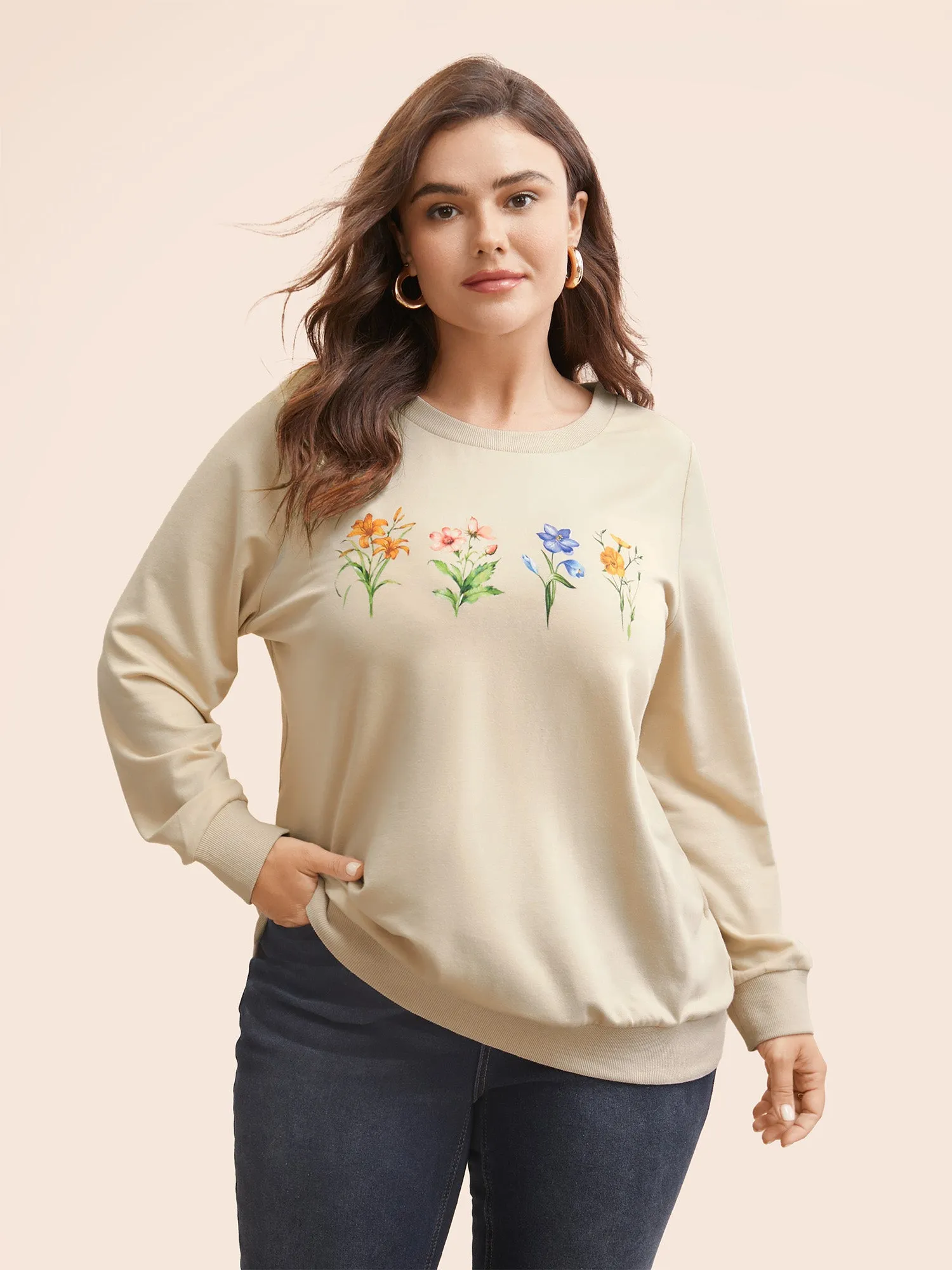 Round Neck Natural Flowers Sweatshirt sold by Bloomchic