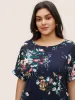 Floral Print Crew Neck Cuffed Sleeve T-shirt sold by Bloomchic
