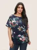 Floral Print Crew Neck Cuffed Sleeve T-shirt sold by Bloomchic