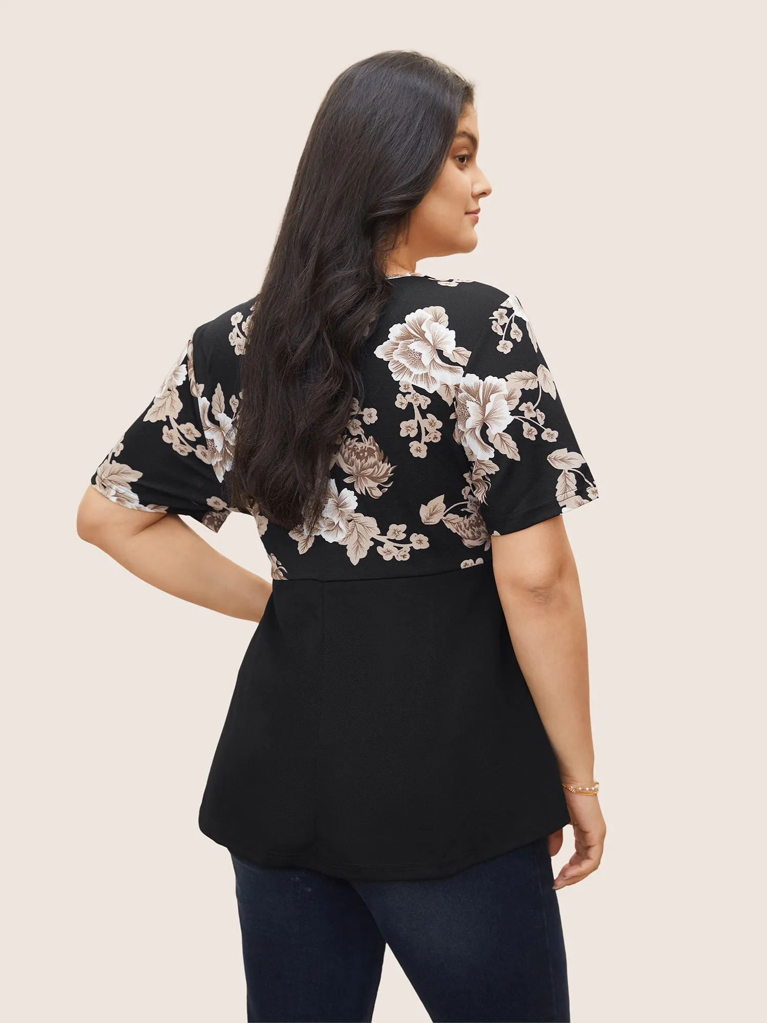 Floral Twist Front Asymmetrical Hem T-shirt sold by Bloomchic product image thumbnail 2