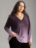 Ombre V Neck Slightly Stretchy T-shirt sold by Bloomchic