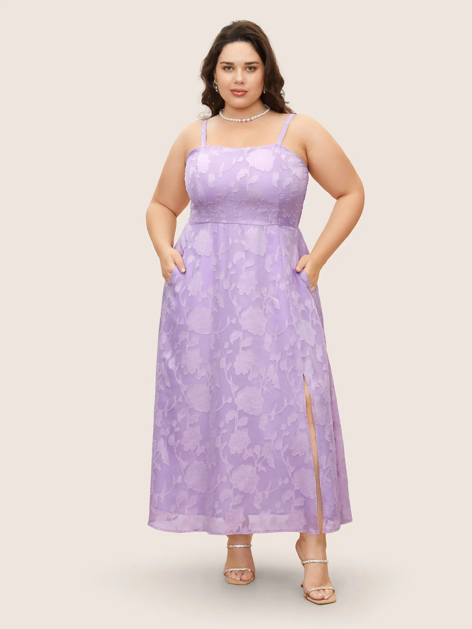 Textured Shirred Split Front Cami Dress sold by Bloomchic