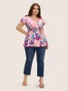 Colored Floral Overlap Collar Shirred Blouse sold by Bloomchic