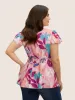 Colored Floral Overlap Collar Shirred Blouse sold by Bloomchic