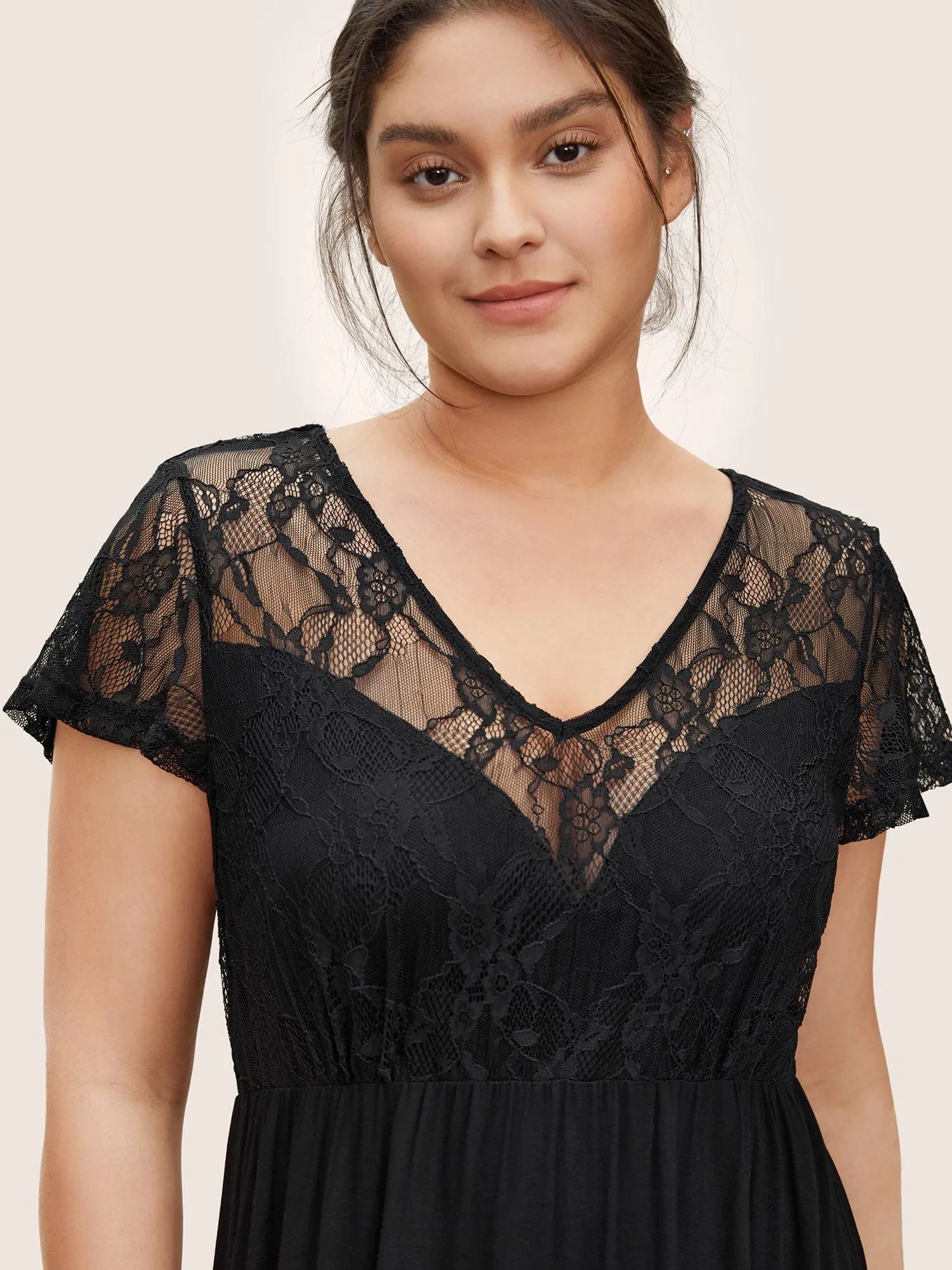 Crochet Lace Mesh Ruffle Sleeve Sleep Dress sold by Bloomchic product image thumbnail 2