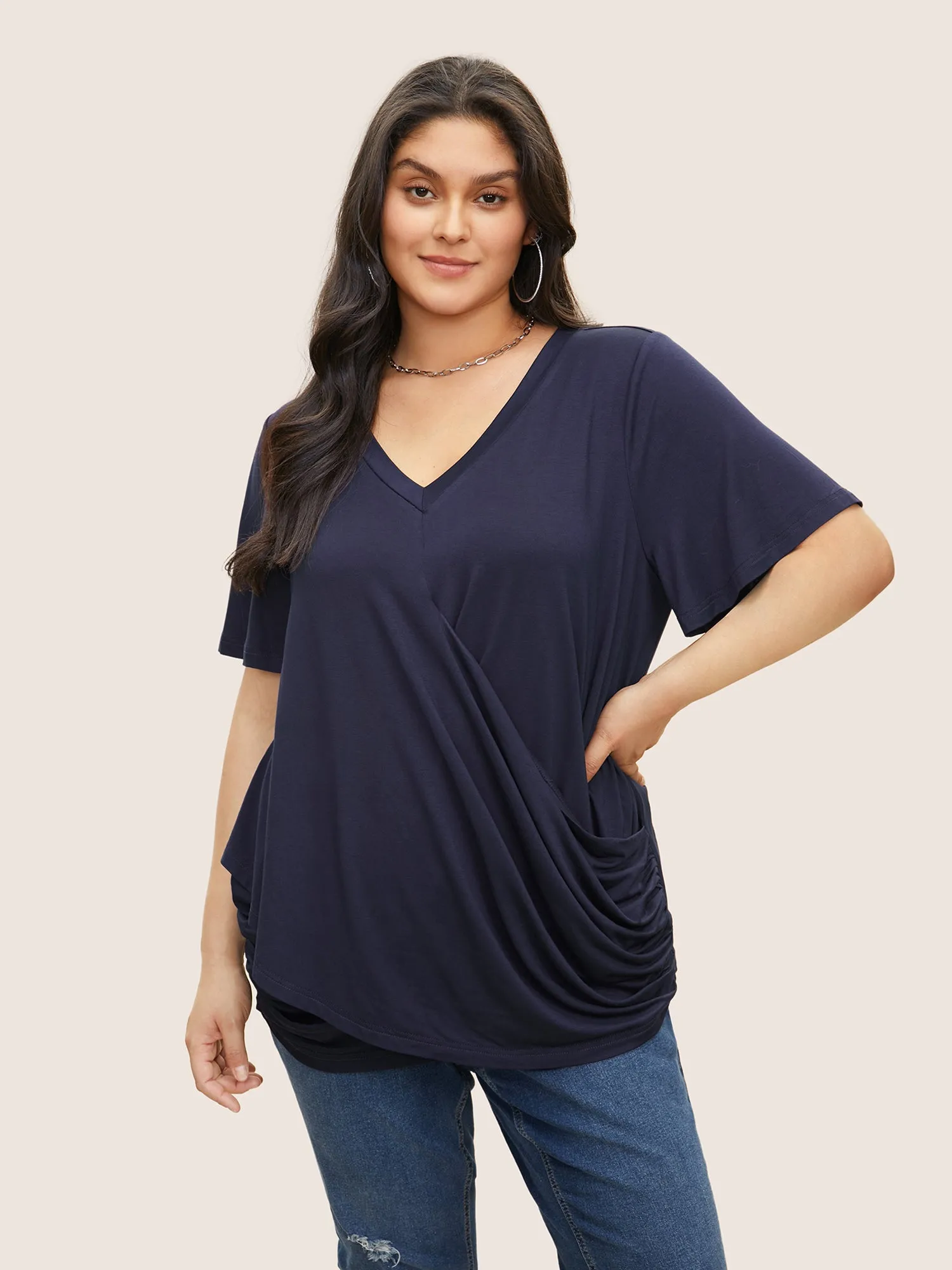 Supersoft Essentials Solid Wrap Hem T-shirt sold by Bloomchic