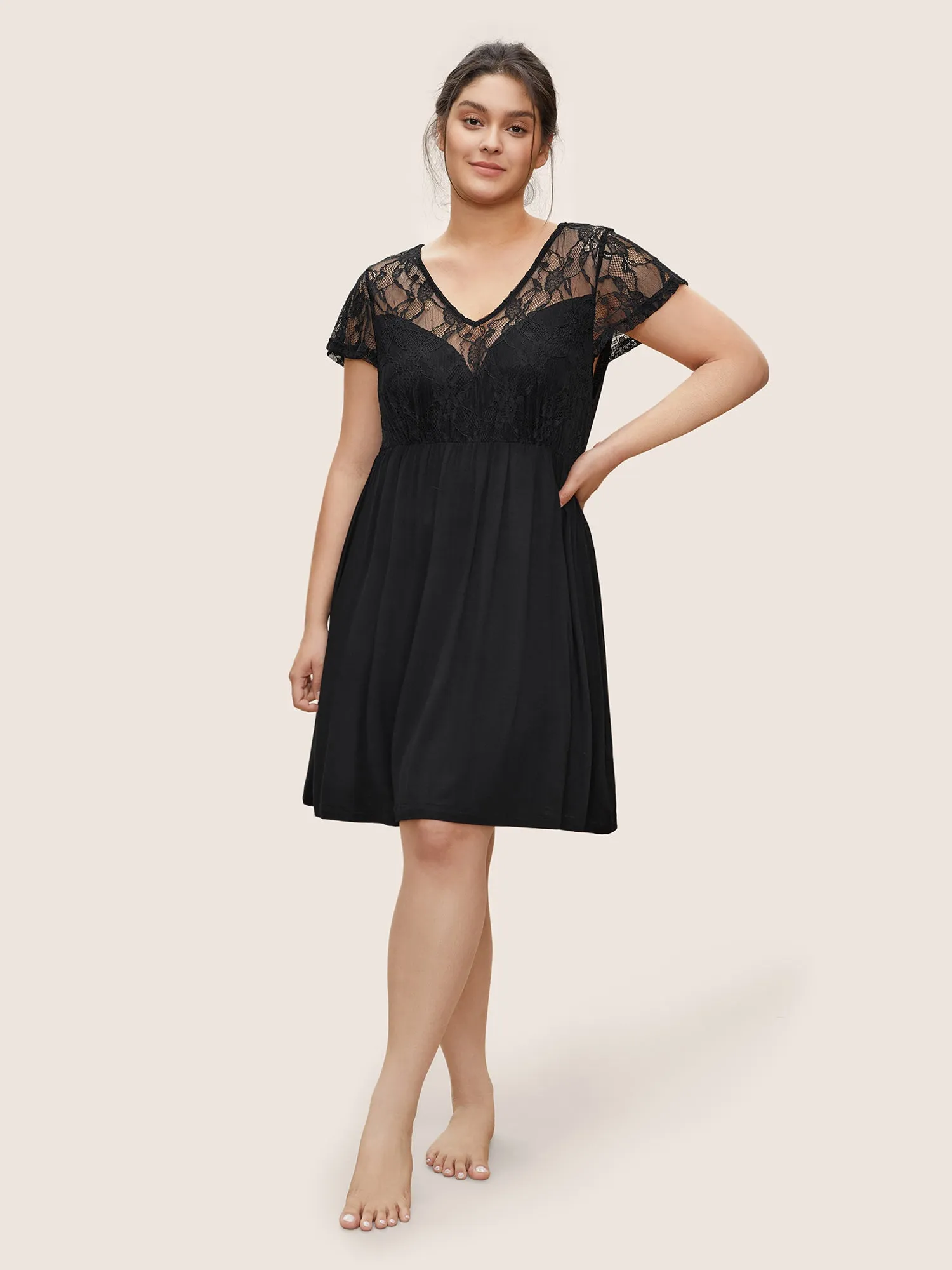 Crochet Lace Mesh Ruffle Sleeve Sleep Dress sold by Bloomchic product image thumbnail 3