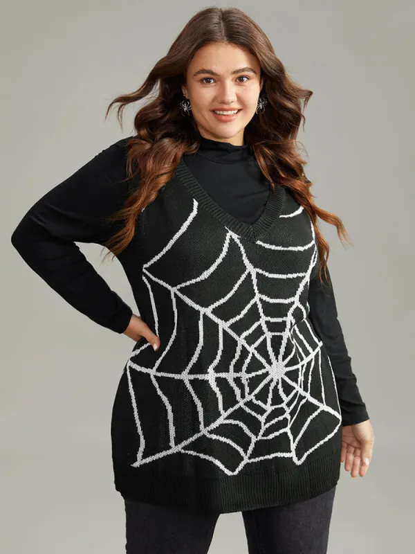 Halloween Supersoft Essentials Spider Web V Neck Sweater Vest sold by Bloomchic