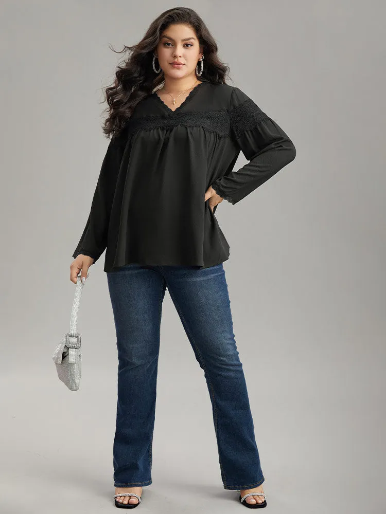 V Neck Lace Panel Gathered Blouse sold by Bloomchic product image thumbnail 4